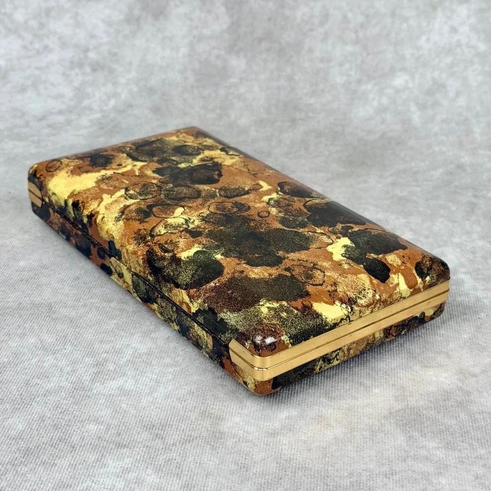 Vintage Mele Jewelry Box Abstract Tortoise Shell Print Gold Tone Travel Case